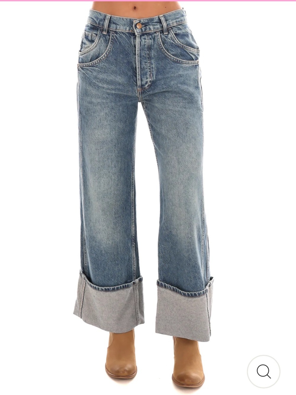 Free People We The Free Revolve Final Countdown Bf Jeans Blue wide leg cuff 30